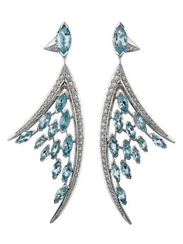 Shaun Leane Aerial 18ct White Gold 1.56ct Aquamarine Diamond Large Earrings