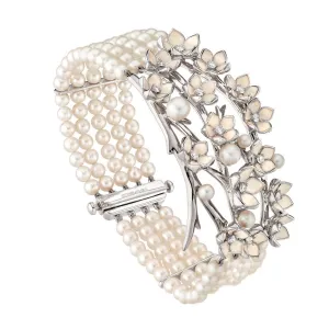 Shaun Leane Cherry Blossom Sterling Silver Diamond Pearl Strand Bracelet