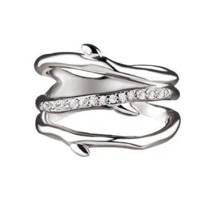 Shaun Leane Cherry Blossom Sterling Silver Diamond Three Branch Ring