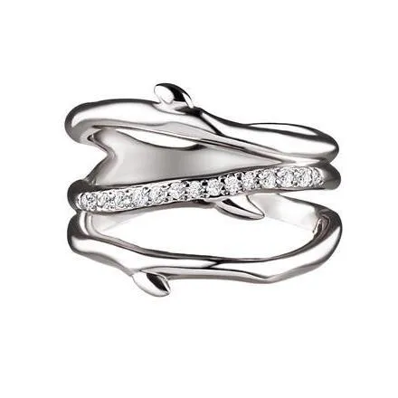 Shaun Leane Cherry Blossom Sterling Silver Diamond Three Branch Ring