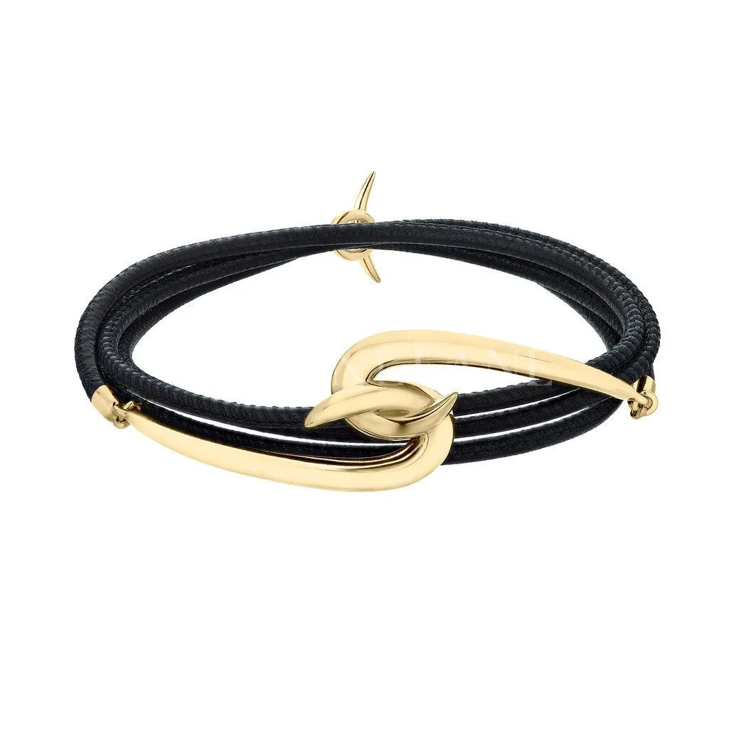 Shaun Leane Hook 18ct Yellow Gold Plated Sterling Silver Black Leather Bracelet