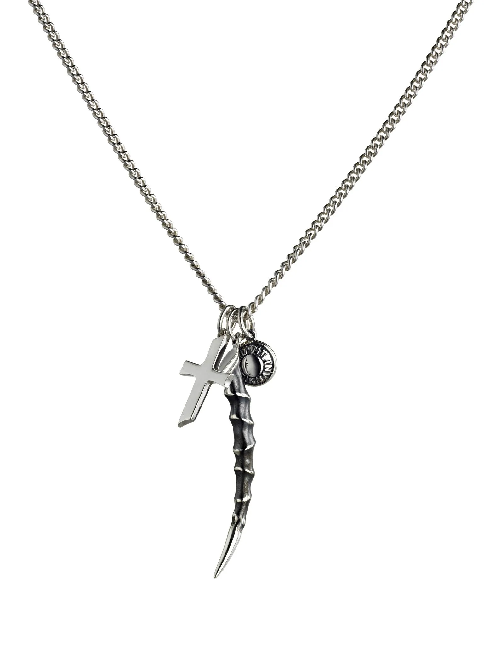 Shaun Leane Necklace Horn, Cross & Latin Button Charm Oxidised Silver