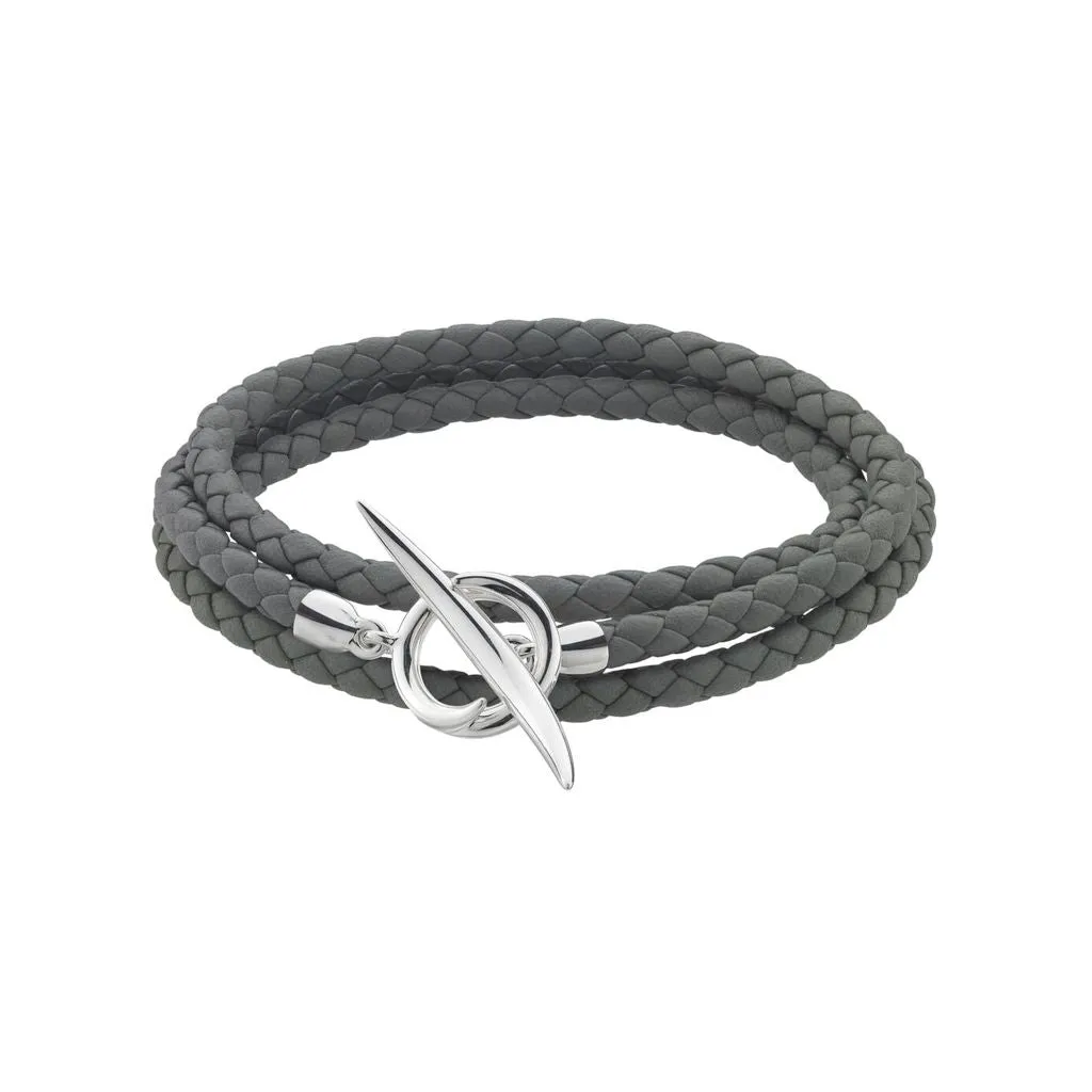 Shaun Leane Quill Sterling Silver Grey Leather Wrap Bracelet