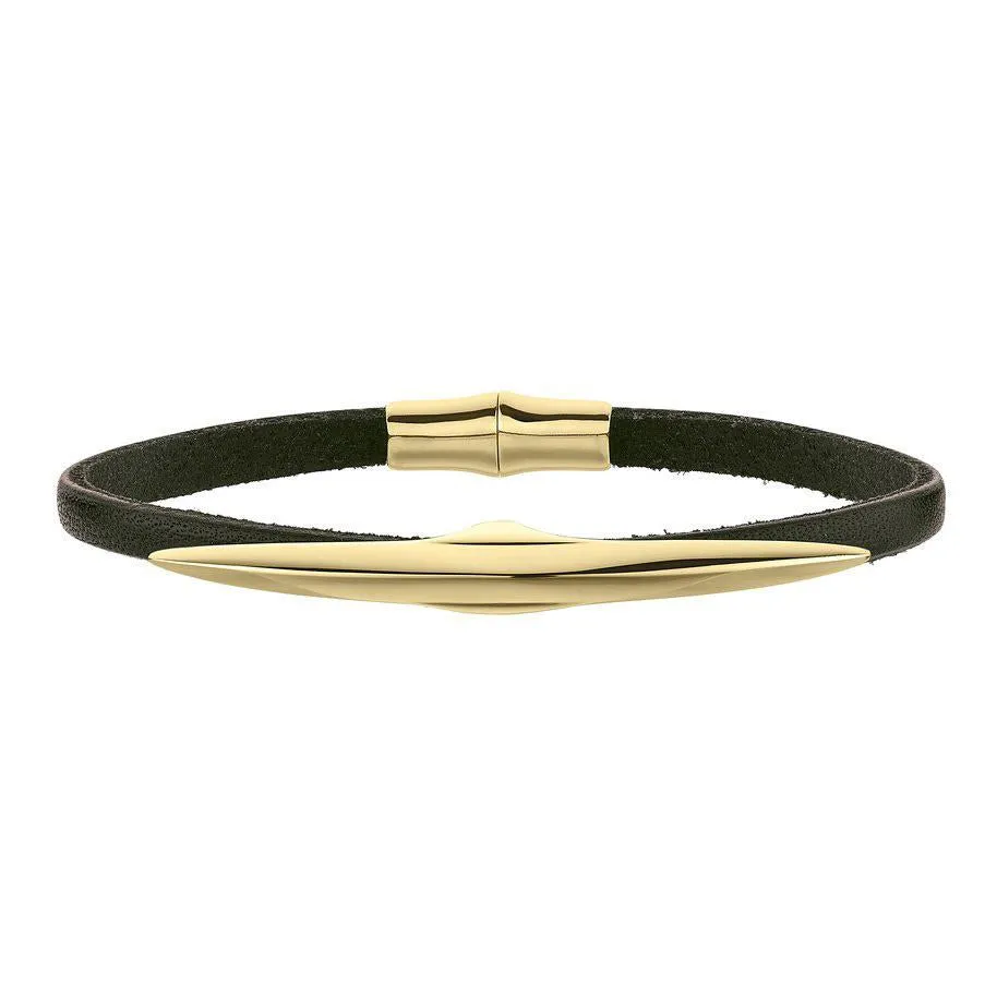 Shaun Leane Single Arc 18ct Gold Plated Sterling Silver Brown Leather Bracelet D