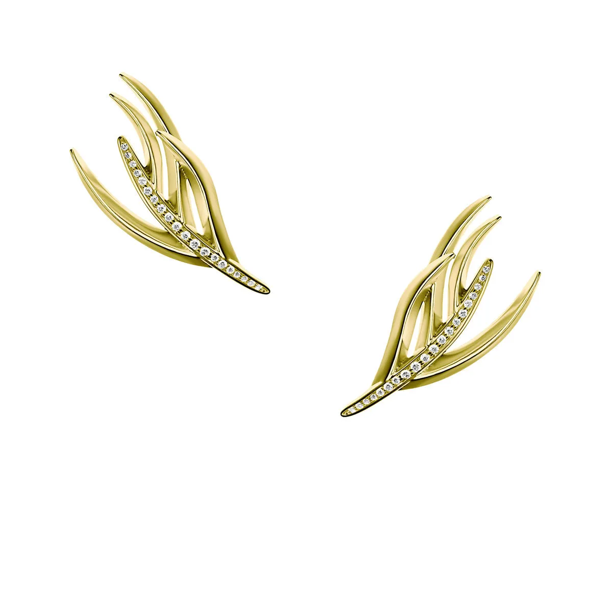 Shaun Leane Yellow Gold Vermeil 0.08ct Diamond Feather Stud Earrings