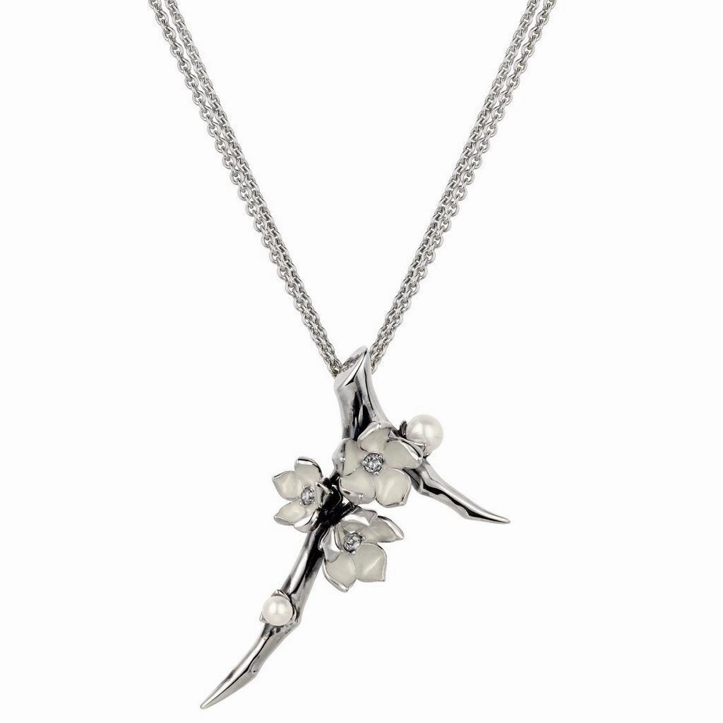 Shaun Leane Cherry Blossom Sterling Silver 0.19ct Diamond Pearl Flower Necklace