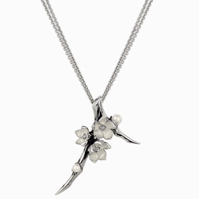 Shaun Leane Cherry Blossom Sterling Silver 0.19ct Diamond Pearl Flower Necklace
