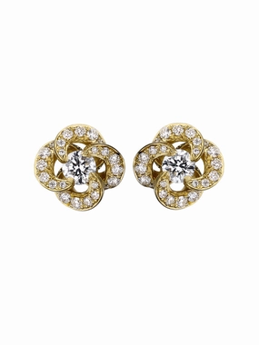Shaun Leane Entwined 18ct Yellow Gold Diamond Pave Petal Flower Stud Earrings