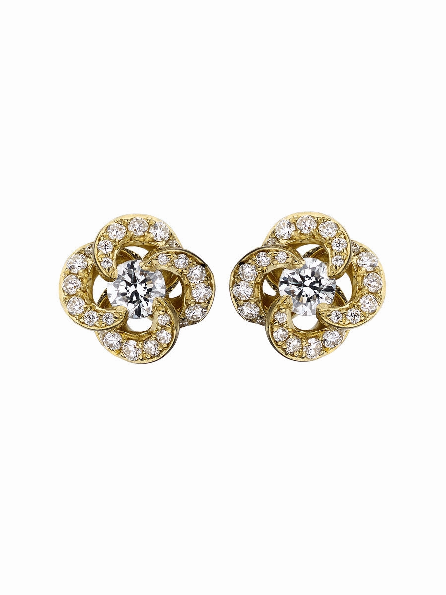 Shaun Leane Entwined 18ct Yellow Gold Diamond Pave Petal Flower Stud Earrings