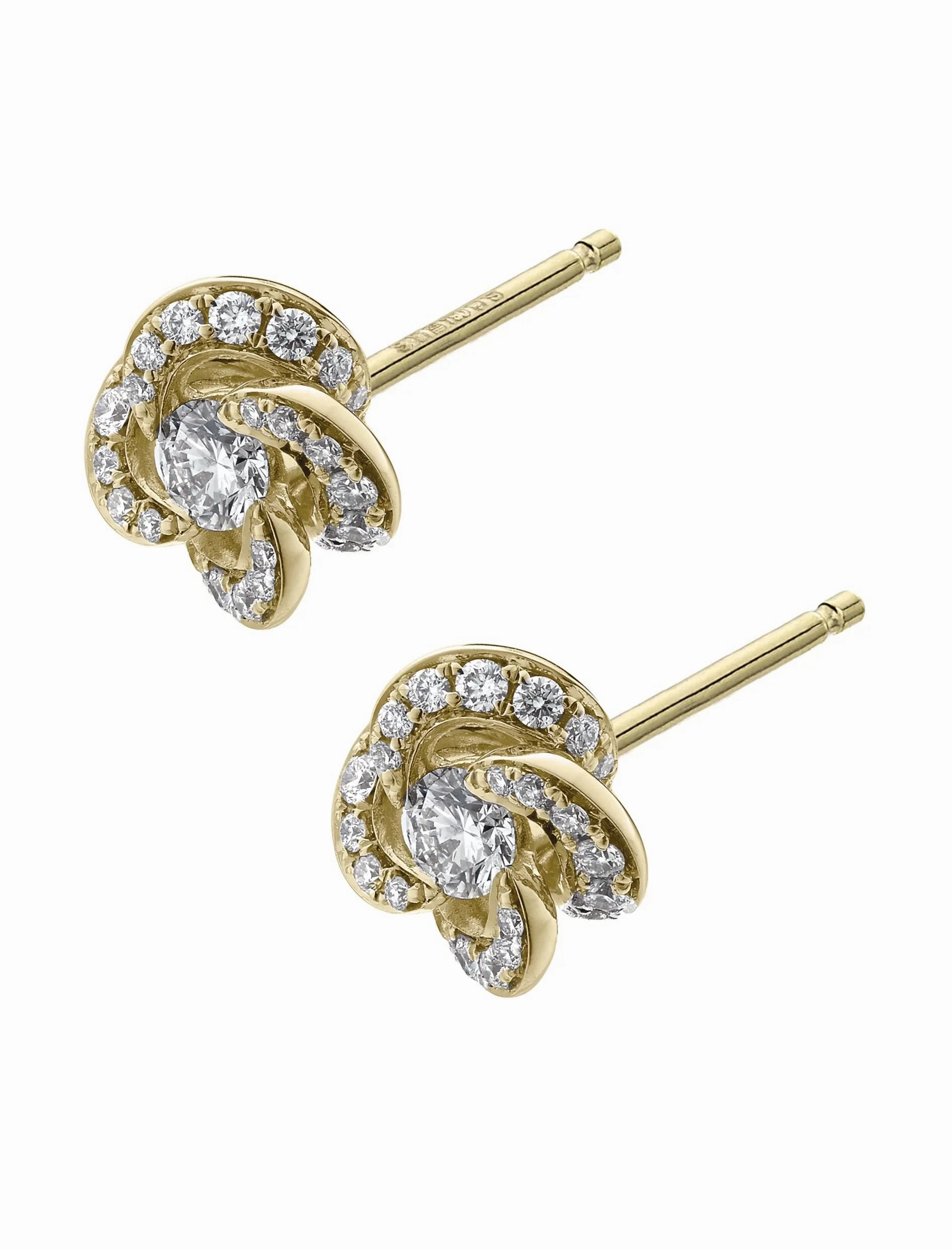 Shaun Leane Entwined 18ct Yellow Gold Diamond Pave Petal Flower Stud Earrings
