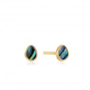 Shiny Gold Tidal Abalone Stud Earrings E027-04G