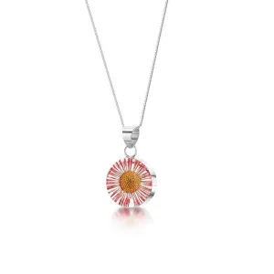 Shrieking Violet Daisy Sterling Silver Round Necklace