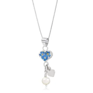 Shrieking Violet Forget Me Not Sterling Silver Pearl Heart Charm Necklace