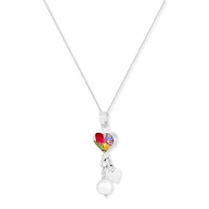 Shrieking Violet Mixed Flowers Sterling Silver Pearl Heart Charm Necklace