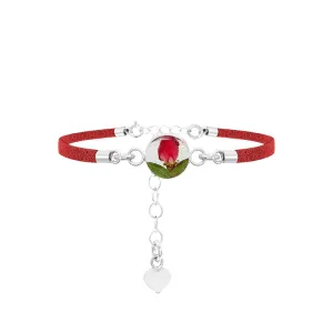 Shrieking Violet Red Rose Sterling Silver Vegan Suede Bracelet