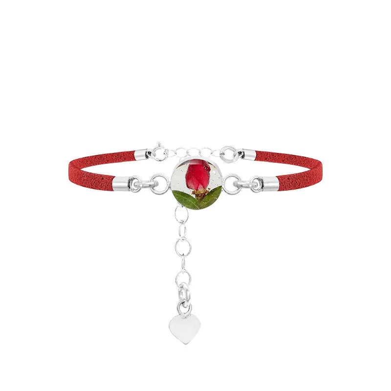 Shrieking Violet Red Rose Sterling Silver Vegan Suede Bracelet