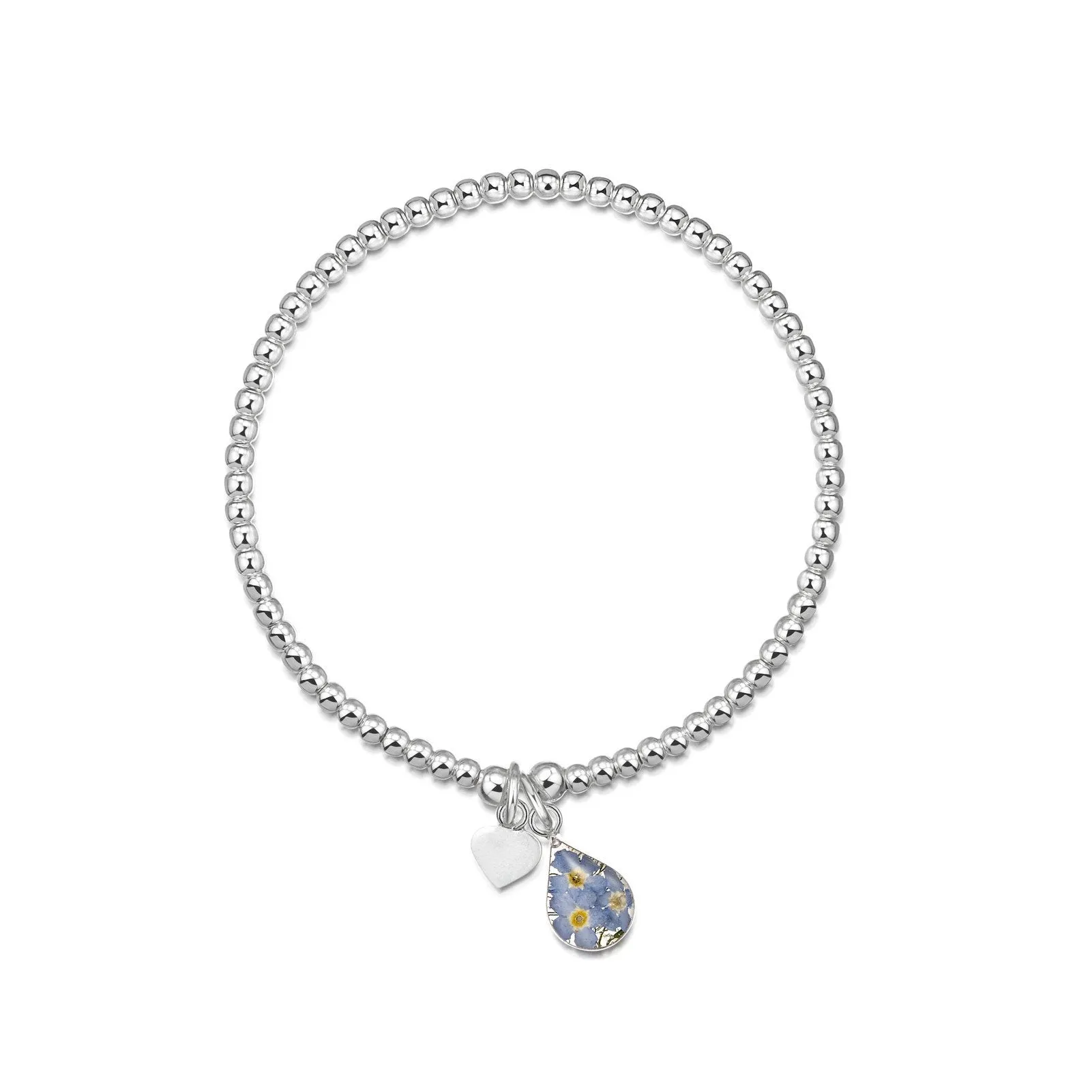 Shrieking Violet Sterling Silver Beaded Single Strand Forget Me Not Bracelet
