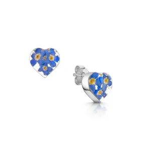 Shrieking Violet Sterling Silver Forget Me Not Heart Stud Earrings