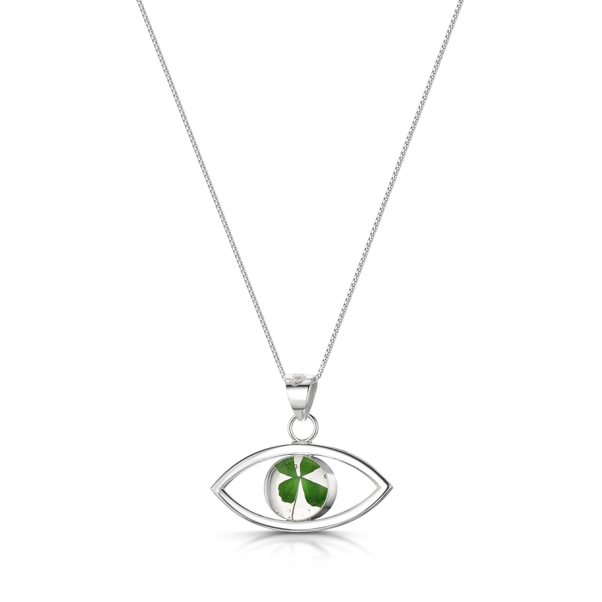 Shrieking Violet Sterling Silver Four Leaf Clover Lucky Eye Necklace