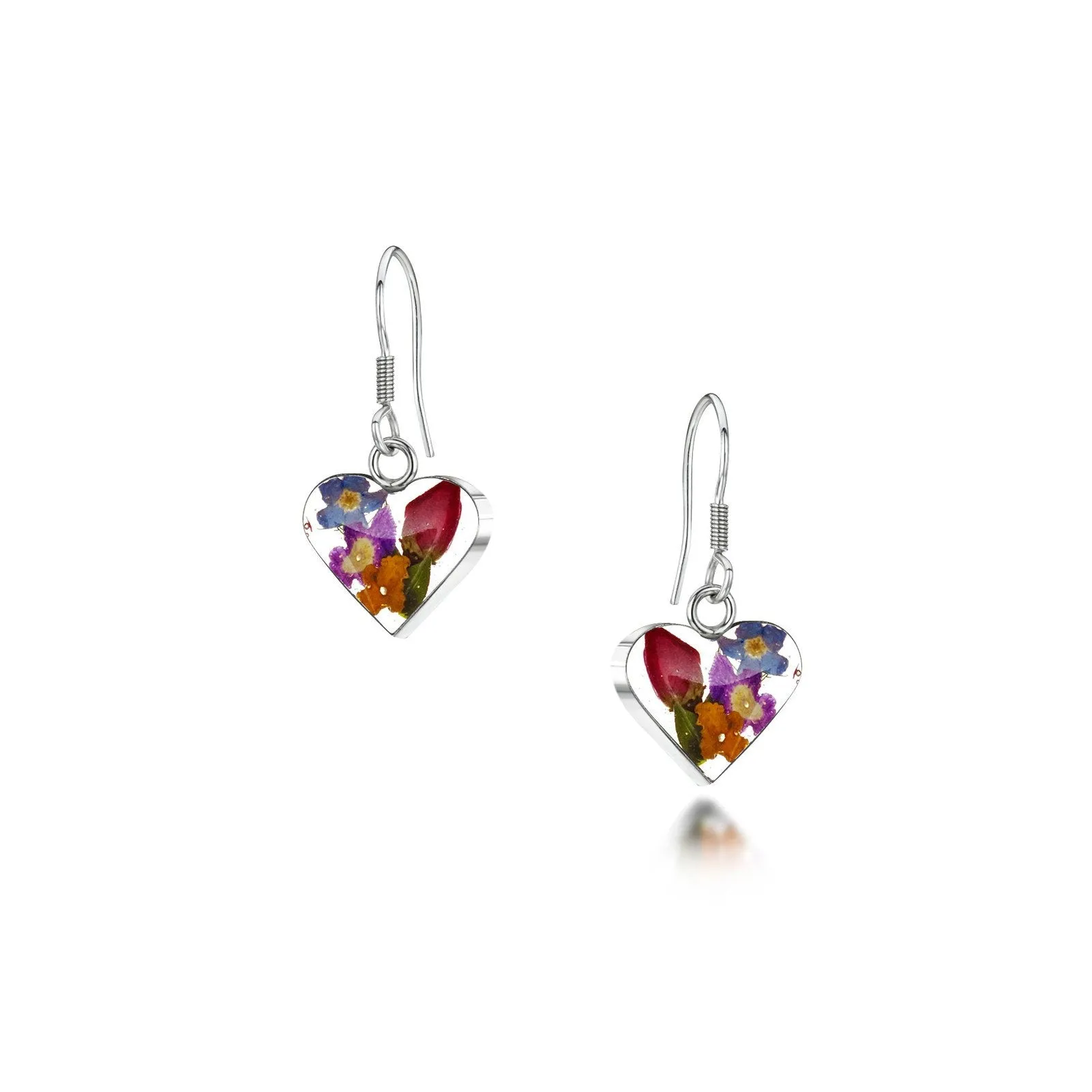 Shrieking Violet Sterling Silver Mixed Flowers Small Heart Drop Earrings