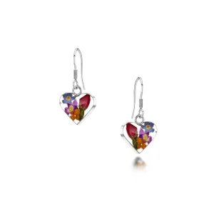 Shrieking Violet Sterling Silver Mixed Flowers Small Heart Drop Earrings