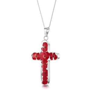 Shrieking Violet Sterling Silver Poppy Large Cross Necklace