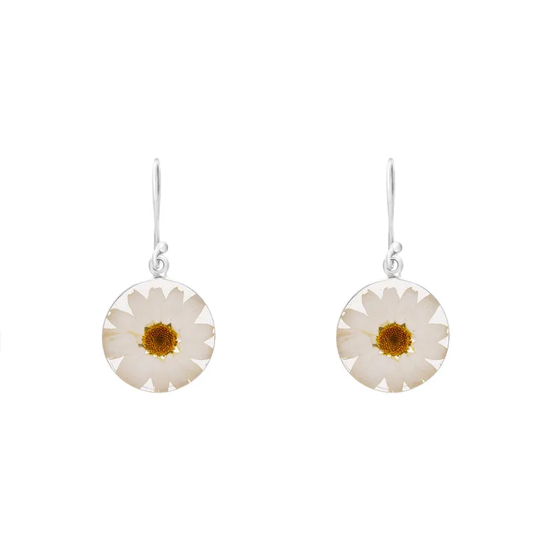 Shrieking Violet Sterling Silver White Daisy Drop Earrings