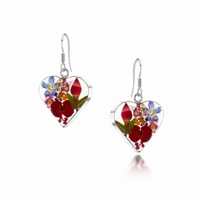 Shrieking Violet Sterling Silver Mixed Flower Heart Drop Earrings