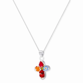 Shrieking Violet Sterling Silver Small Cross Mixed Flower Necklace