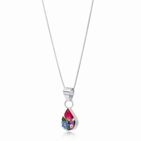 Shrieking Violet Sterling Silver Teardrop Mixed Flower Necklace