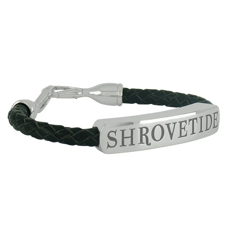 Shrovetide Sterling Silver Leather Gents Black Bracelet D