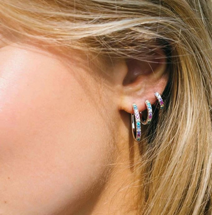 Sif Jakobs Ellera 18ct Gold Plated Sterling Silver Multicolour Zirconia Grande Hoop Earrings