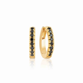 Sif Jakobs Ellera Medio 18ct Gold Plated Sterling Silver Black Zirconia Hoop Earrings D