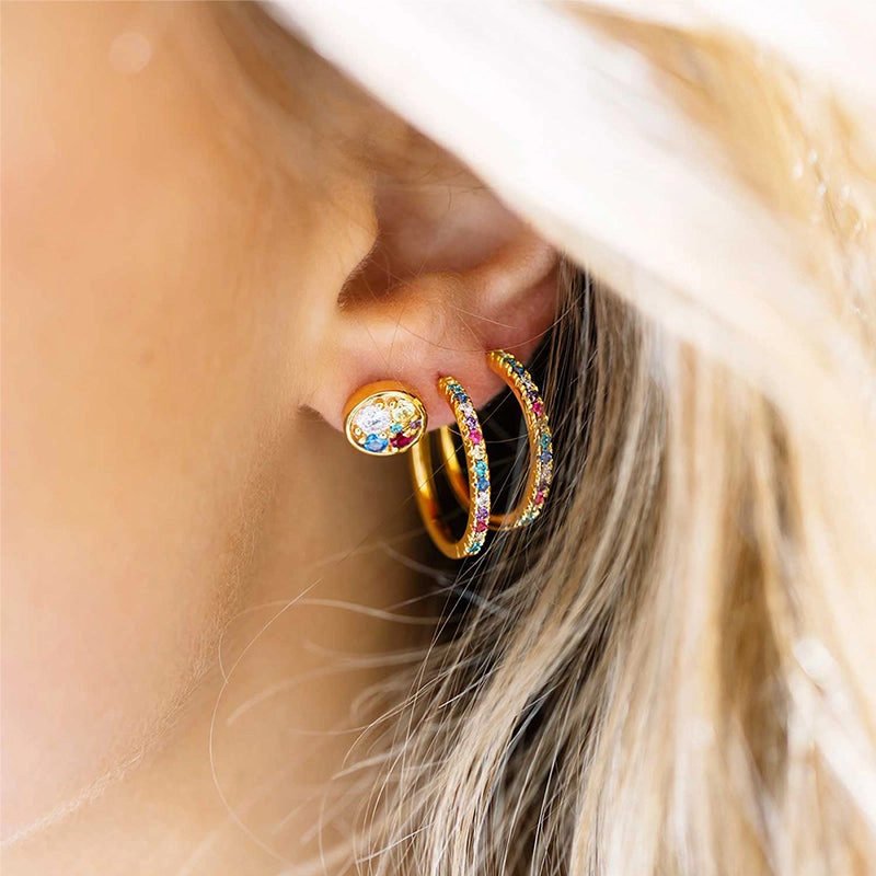 Sif Jakobs Novara 18ct Gold Plated Sterling Silver Multicolour Zirconia Piccolo Stud Earrings