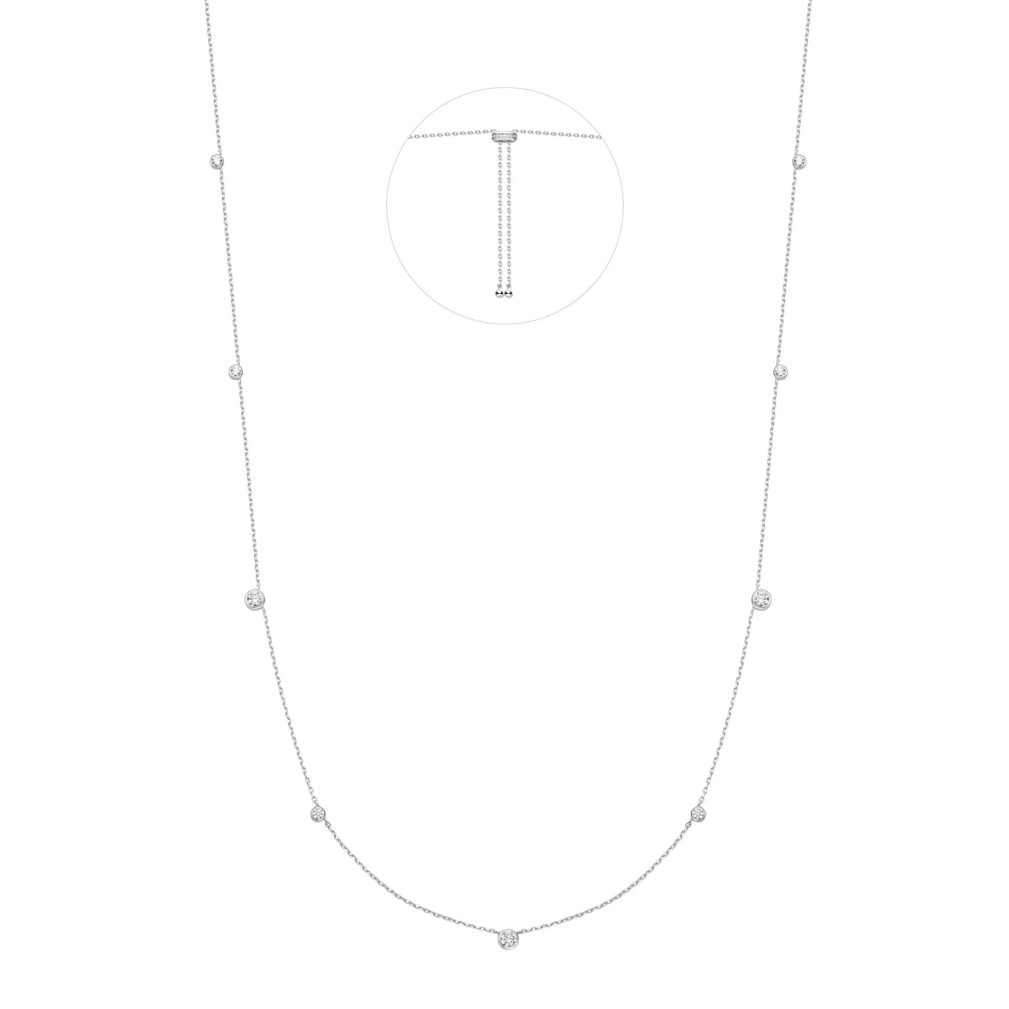 Silver Bezel Cubic Zirconia Station Necklace N065-06H