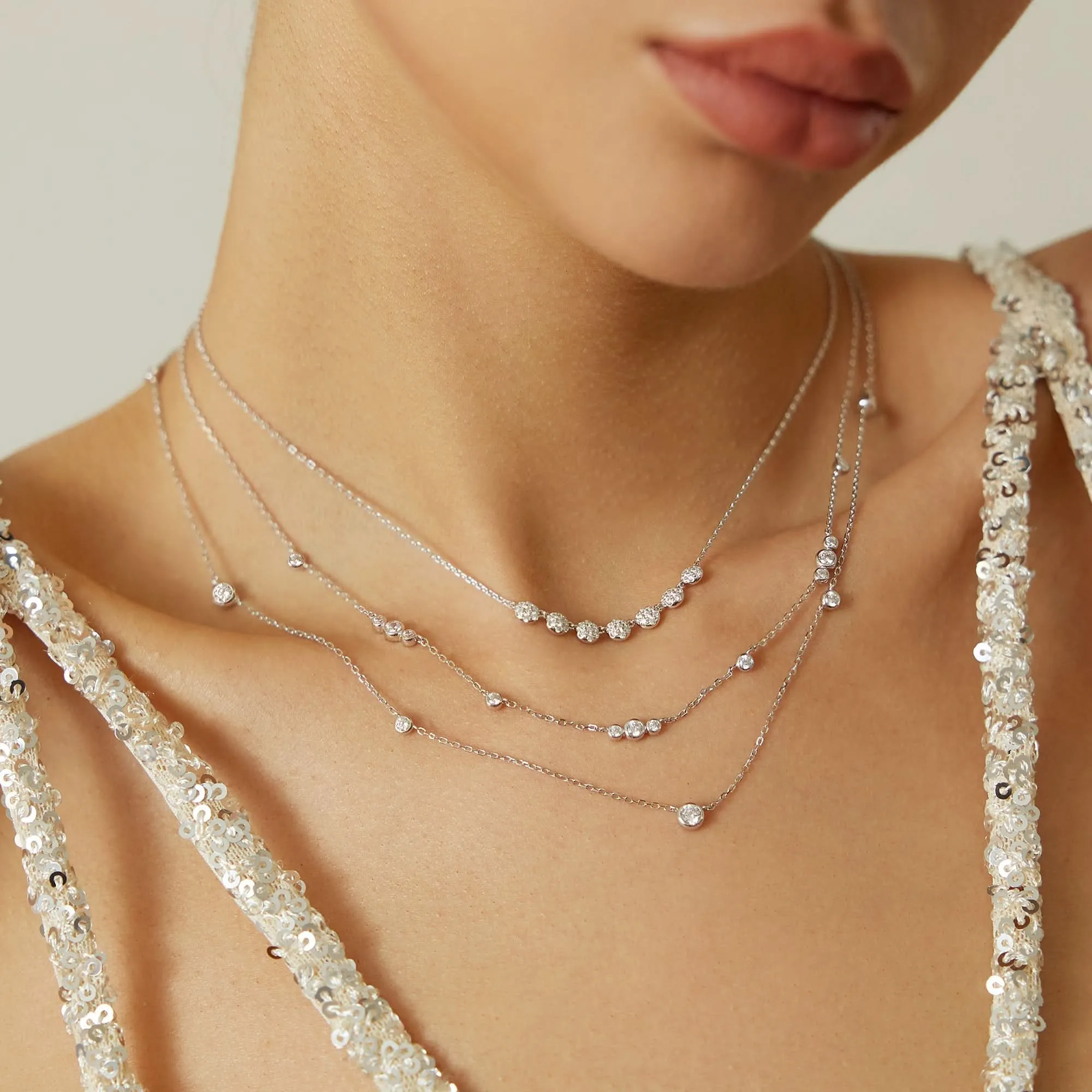Silver Bezel Cubic Zirconia Station Necklace N065-06H