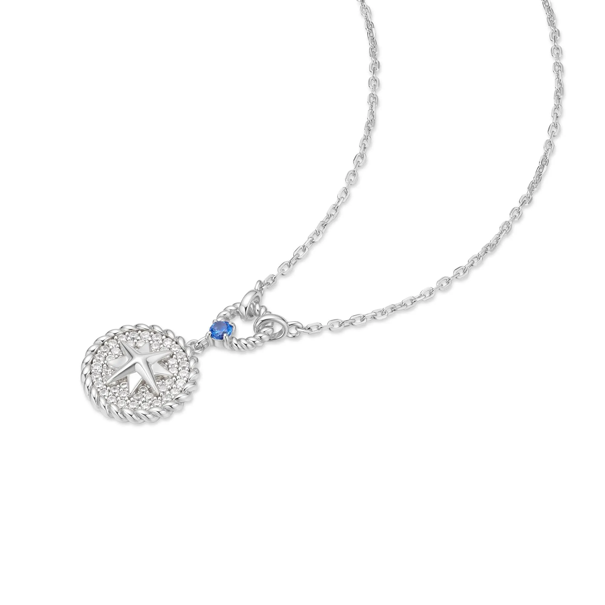 Silver Eight-Pointed Star Signet Necklace N063-05H