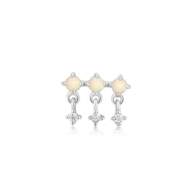 Silver Kyoto Opal Drop Sparkle Barbell Single Earring E047-04H