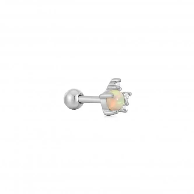 Silver Kyoto Opal Sparkle Crown Barbell Single Earring E047-05H