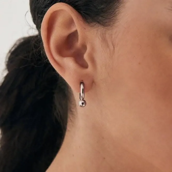 Silver Orb Drop Huggie Hoop Earrings E045-02H