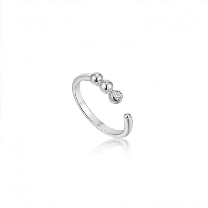 Silver Orb Sparkle Adjustable Ring R045-01H-CZ