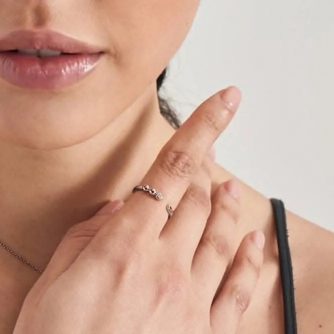 Silver Orb Sparkle Adjustable Ring R045-01H-CZ