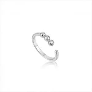 Silver Orb Sparkle Adjustable Ring R045-01H-CZ