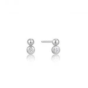 Silver Orb Sparkle Stud Earrings E045-01H-CZ