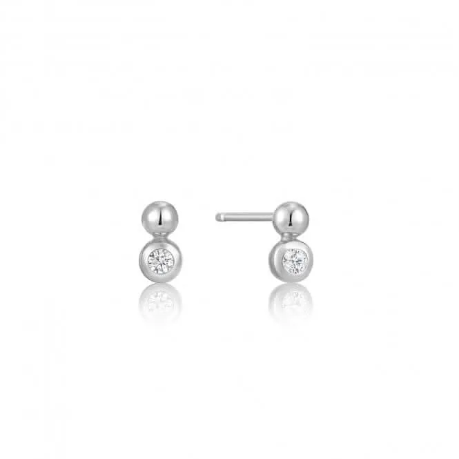 Silver Orb Sparkle Stud Earrings E045-01H-CZ