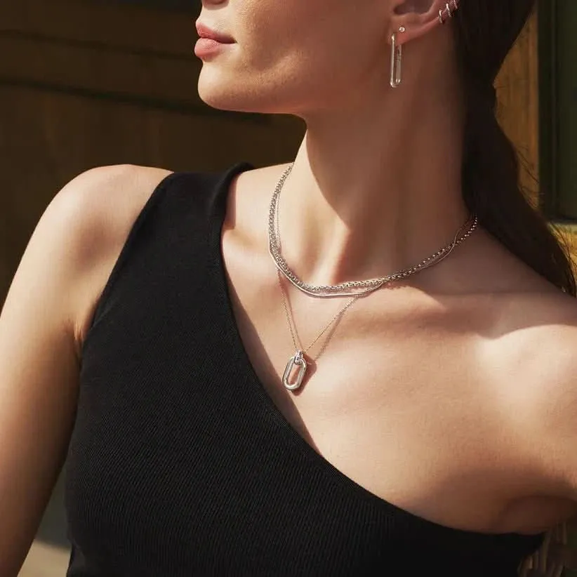 Silver Oval Hoop Pendant Necklace N062-01H