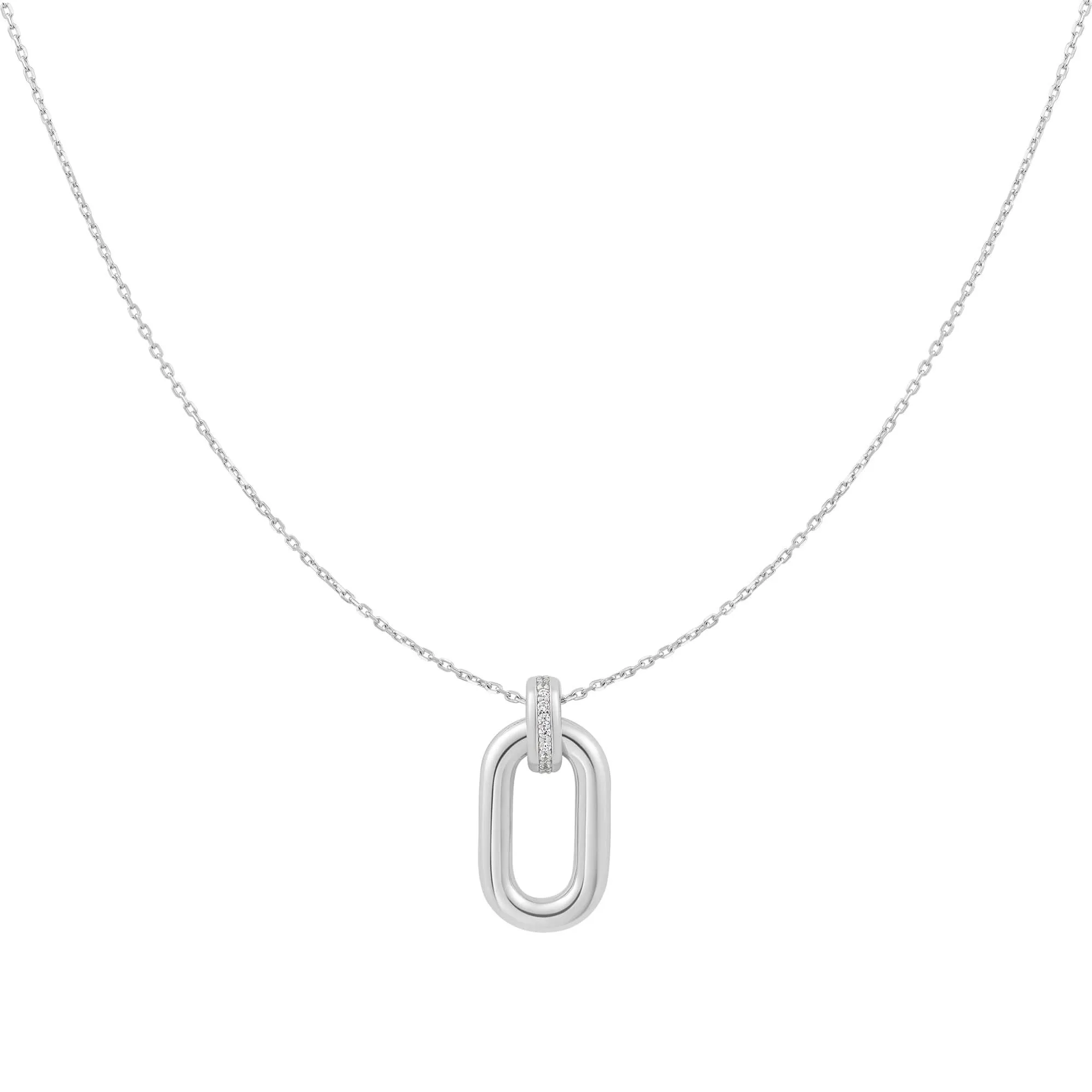 Silver Oval Hoop Pendant Necklace N062-01H