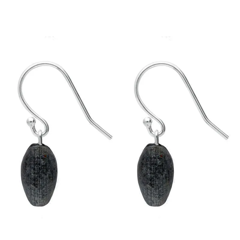 Silver Plate Preseli Bluestone Carved Heart Hook Drop Earrings