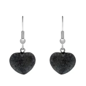 Silver Plate Preseli Bluestone Carved Heart Hook Drop Earrings