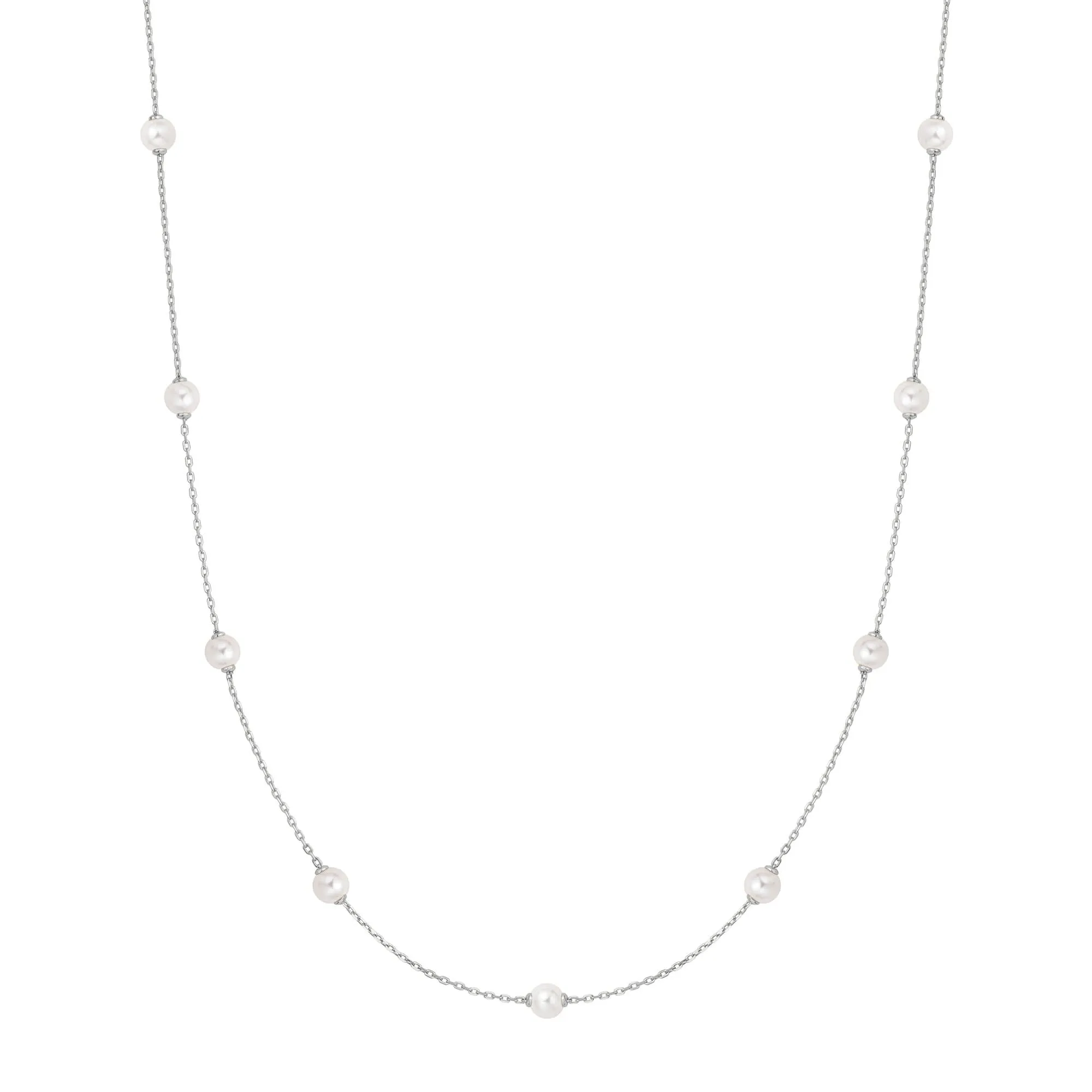 Silver Shell Pearl Station Chain Necklace N065-03H